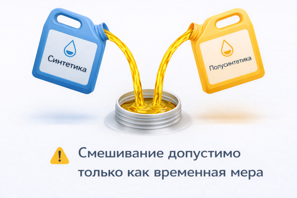 Смешивать синтетику и полусинтетику без необходимости не рекомендуют. 